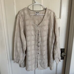 Flax beige linen button front top size 1G (1x)
